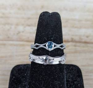Princess with Blue Stone and Knight Adjustable Silver Color Rings - Brand New