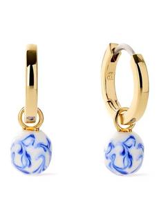 Ana Luisa Frida 14K Gold Pearl Huggie Hoop Earrings Hypoallergenic Marble Blue, $64 Retail - Brand New