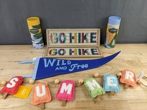 Go Hike Wooden Signs, 2 Total, Wild Wilderness Puzzles, 2 Total, Summer Banner, and Wild and Free Banner - Brand New