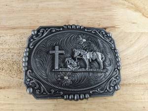 Western Cowboy Praying with Horse Zinc Alloy Belt Buckle - Brand New