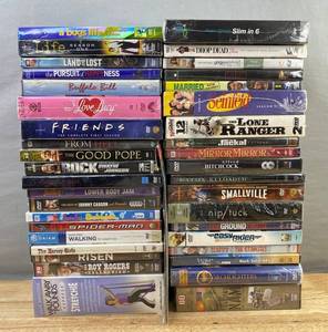 40 Brand New DVD Movie Collection - NipTuck, A Bugs Life, I Love Lucy, Friends, Spider-Man, Johnny Carson, Pursuit of Happiness, Land of the Lost, Smallville C