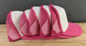 Pink & White Snap Back Hats, 5 Total - Brand New