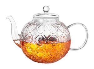 Borosilicate Glass Teapot With Removable Infuser 32 Oz Crabapple Pattern - Brand New