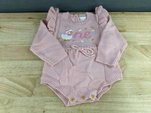 Pink Floral Embroidered Crochet Knit Romper Girls Size 12-18M - New