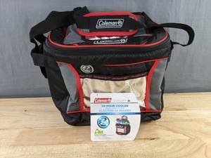 Coleman 24-Hour Cooler Lunch Bag, Grey Black Red - Brand New