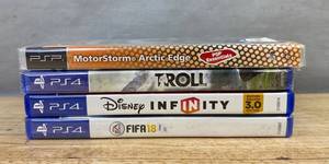 PSP PlayStation Game & 3 PS4 Games - MotorStorm, Troll and I, Disney Infinity 3.0, FIFA 18 C