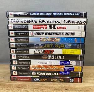 12 PlayStation 2 Games - Dance Dance Revolution, NCAA Football, Sims, Harley-Davidson, NHL 2K7, ESPN NHL 2K5, Etc. C