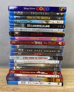 20 Blu-Ray Movie Collection - The Dark Knight, American Hustle, A Walk Among the Tombstones, The Martian, Evil Dead 2, Paranormal Activity, Disney Mickeys Once Upon a Christmas, Etc C