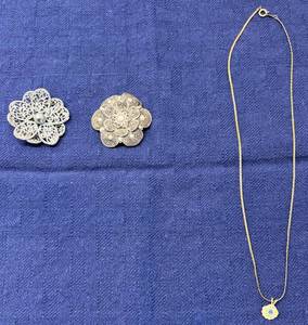 Filigree Floral Silver Brooch, Flower Style Brooch & Necklace S