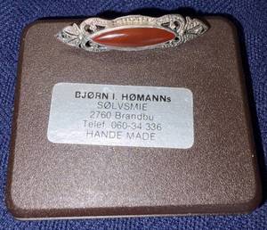 Bjorn I. Homanns Solvsmie Handmade Sterling Silver Brooch With Red Stone S