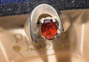 Sterling Silver Ring with Red Oval Stone S