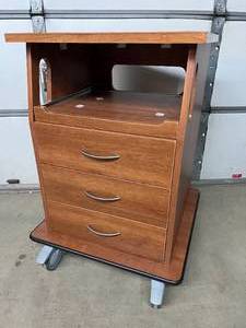 Medical Wooden Rolling Equipment Cart Cabinet w3 Drawers  Pull Out Work Trays Smooth Casters Great For holding monitors, machines, cords &amp supplies
