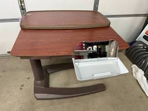 MSRP $900 Stryker Split Top Overbed Table With Dual Storage Compartments, Height Adjustable HospitalPatient Bedside Table, For RehabHome CareLong-Term Care Facilities