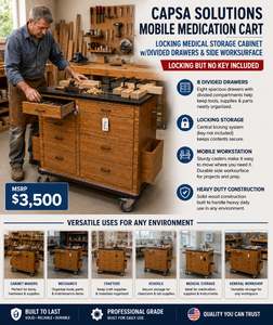 MSRP $3,500 CAPSA SOLUTIONS MOBILE WORKSTATION CABINET, LOCKING 8-DRAWER STORAGE ORGANIZER WLOCKING WHEELS, DIVIDED COMPARTMENTS &amp SIDE WORKSURFACE, IDEAL FOR SHOPS, CRAFTS &amp TOOLS, NO KEY-CAN BE BOUGHT ONINE