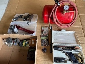 Automotive Garage Lot  Sears Penske Timing Light, 5-Gallon Air Tank, Flashlights & Shop Supplies