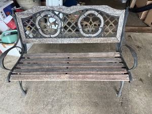 Vintage Style Cast Iron and Wood Garden Bench  Decorative Fleur-de-Lis Patio Seating