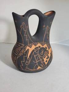 Native American Wedding Vase by Dala  Black and Terracotta Pottery