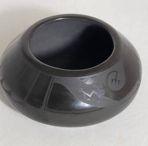 Signed Adakai Navajo Black on Black Avanyu Serpent Pottery Jar, as