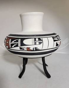 Southwestern White Pottery Vase with Red and Black Geometric Design