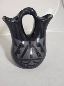 Native American Blackware Wedding Vase, as