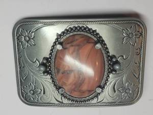 Southwestern Engraved Belt Buckle with Rose Jasper Center Stone