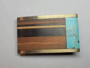 Sky West Brass Belt Buckle with Turquoise & Exotic Wood Inlay