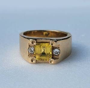 14K Yellow Gold Topaz Ring with Diamond Accents, Size 9.5, 19g