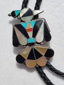 Zuni Gemstone Phoenix Bolo Tie on Braided Leather Cord