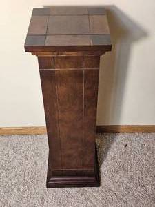 Dark Wood Display Pedestal with Tile Style Top