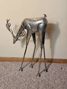 Sculptural Silver Tone Metal Deer Figure
