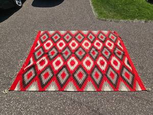 Large Red, Gray, Cream, and Black Geometric Area Rug