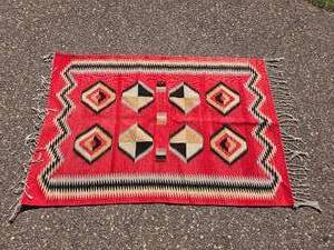 Red, Black, Cream, and Tan Geometric Accent Rug