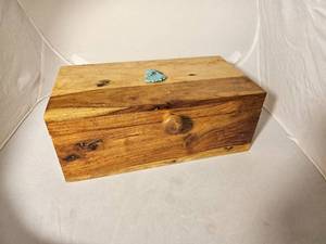 Rustic Wooden Keepsake Box with Turquoise Stone Accent