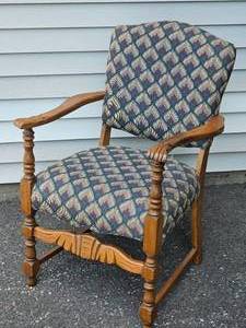 Carved Wood Armchair with Patterned Upholstery
