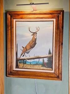 Lucas 1970 Original Framed Whitetail Deer Painting with Picture Light