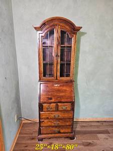 Tall Secretary Desk Bookcase with Glass Doors