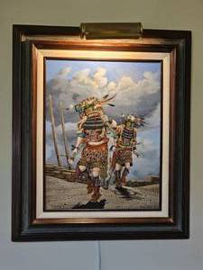 Framed Hopi Kachina Dancer Painting with Picture Light