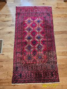 Red and Black Bokhara Style Area Rug, 36 by 72 Inches