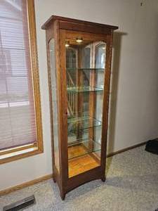 Stickley Cherry Glass Door Lighted Curio Cabinet