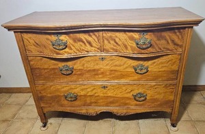 Antique Tiger Maple Bow Front Chest of Drawers
