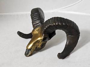 Bronze Tone Ram Skull Decorative Sculpture