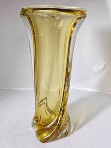 Tall Amber Swirl Art Glass Vase