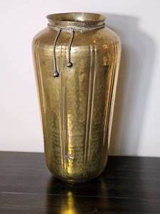 Large Hammered Brass Floor Vase with Rope Accent Detail