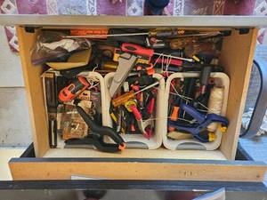 Full Drawer of Hand Tools and Workshop Supplies