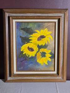 Framed Sunflower Still Life Painting