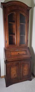 Traditional Secretary Desk with Glass Door Bookcase Top