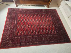 Red Wool Bokhara Style Area Rug