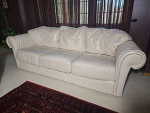 Cream Leather Sofa with Rolled Arms