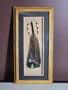 Signed Framed Feather Art with Eagle Motif