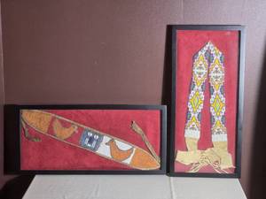 Framed Beaded Decorative Panels Pair
